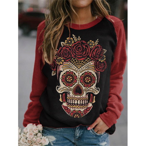 Day Of The Dead Skull Contrast Color Sweatshirt