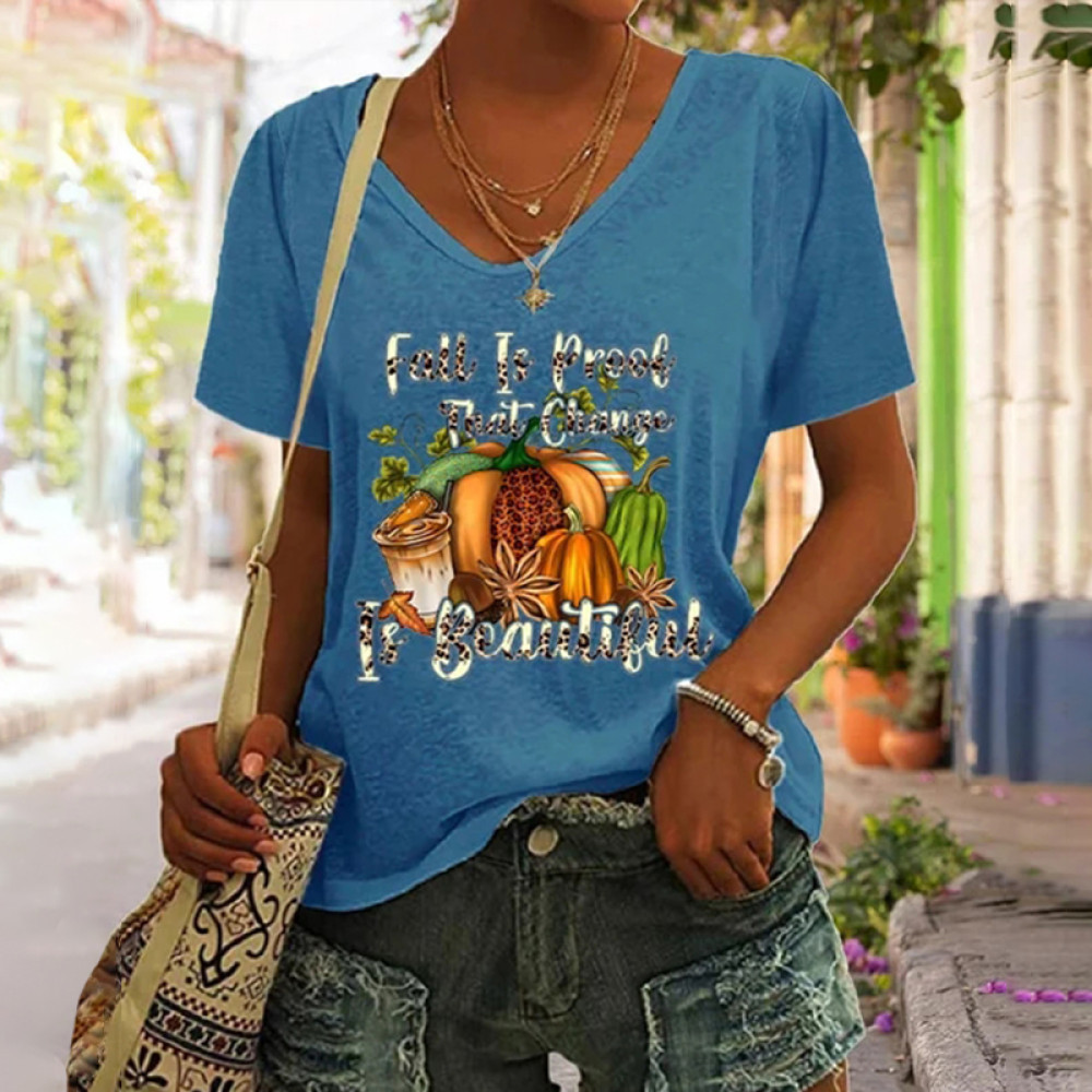 Fall Is Proof That Change Is Beautiful Print Casual T-Shirt