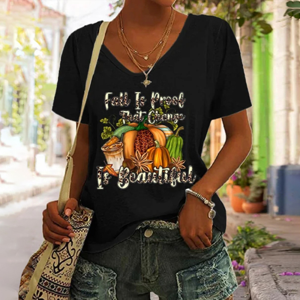 Fall Is Proof That Change Is Beautiful Print Casual T-Shirt