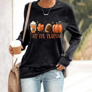 Football Tis The Season Pumpkin Maple Leaf Print Sweatshirt