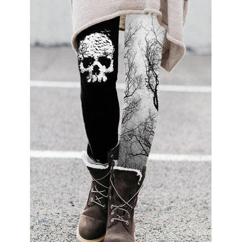 Forest Inspired Spooky Skull Contrast Leggings
