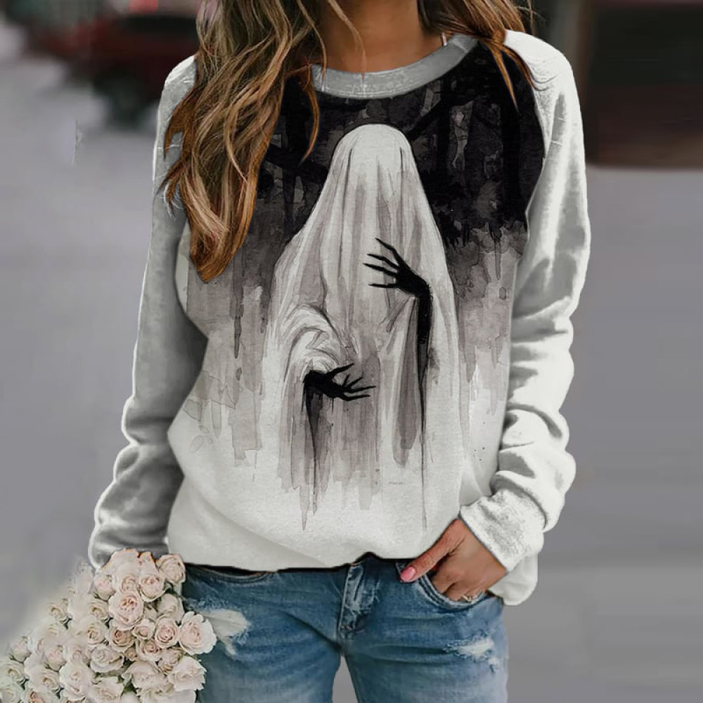 Ghost Halloween Print Contrast Color Long Sleeve Sweatshirt