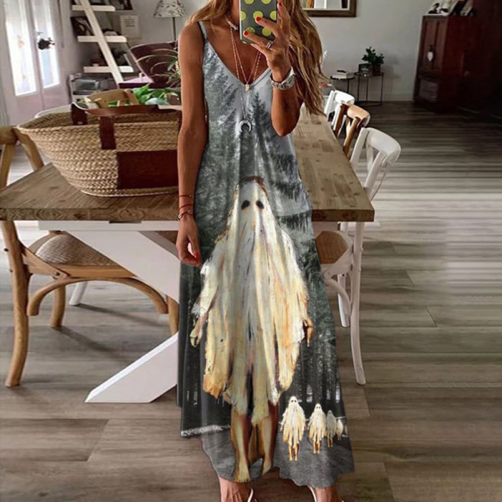 Ghost Halloween Print Slip Maxi Dress