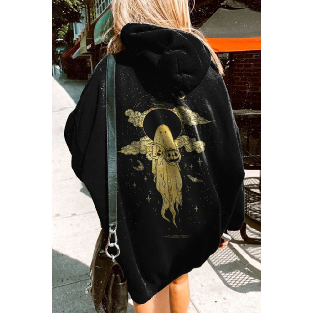 Ghost Star And Moon Print Hoodie