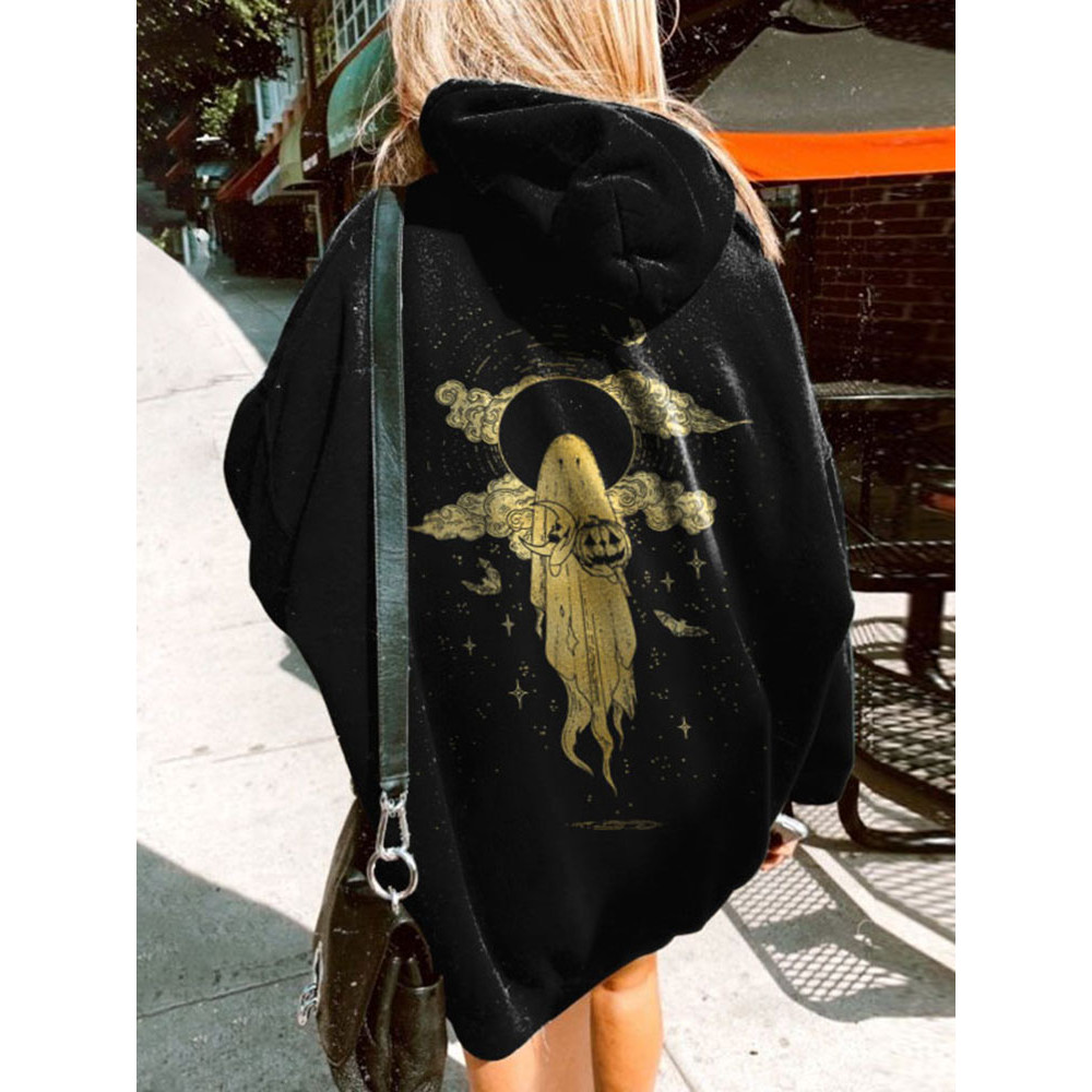 Ghost Star And Moon Print Hoodie