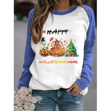 Ghost Turkey Christmas Tree Print Contrast Sweatshirt