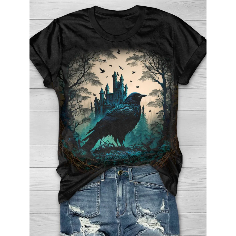 Gothic Art Raven Halloween T-Shirt