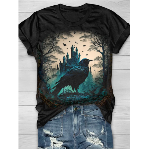 Gothic Art Raven Halloween T-Shirt