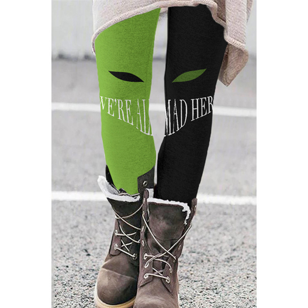 Green Monster Mad Here Print Leggings