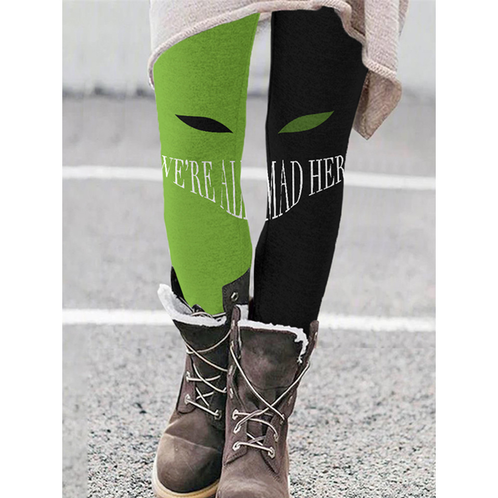 Green Monster Mad Here Print Leggings