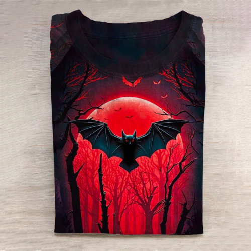 Halloween Bat Print Casual Long Sleeve T-Shirt
