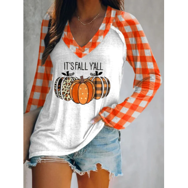 Halloween Bats Print V-neck Long Sleeve Casual T-Shirt
