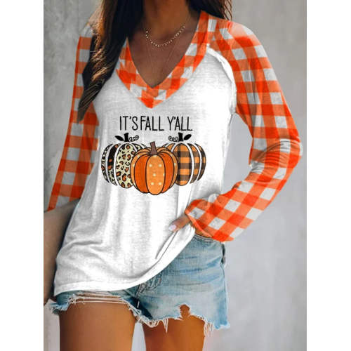 Halloween Bats Print V-neck Long Sleeve Casual T-Shirt