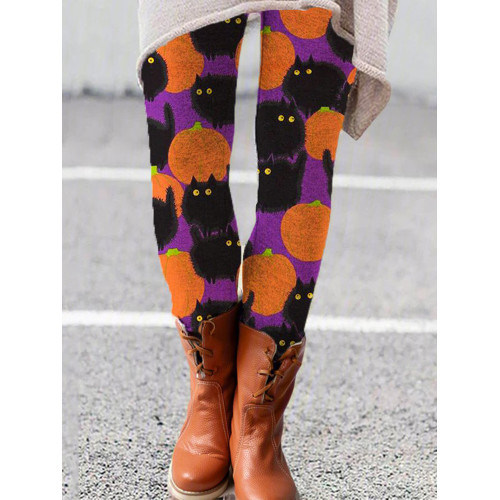 Halloween Black Cat Casual Leggings