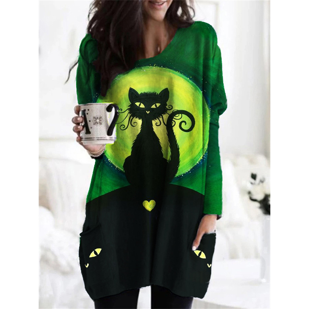 Halloween Black Cat Patch Pocket Tunic