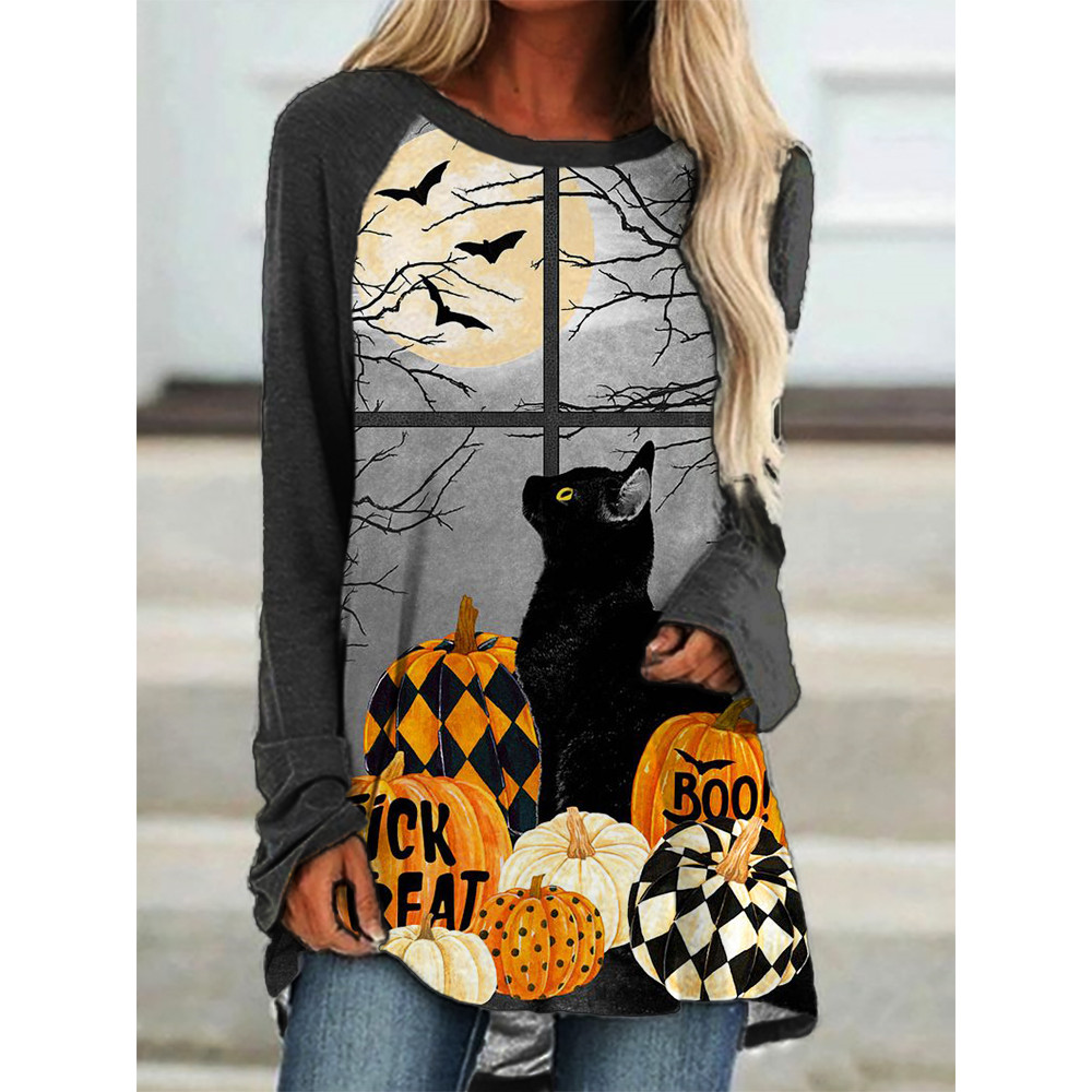 Halloween Black Cat Window A Line T Shirt