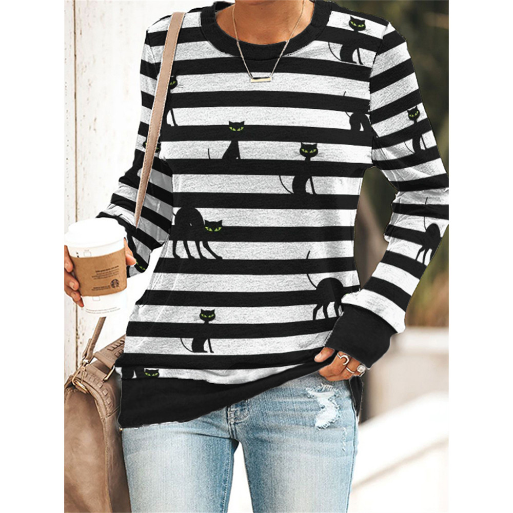 Halloween Black Cats Striped Sweatshirt