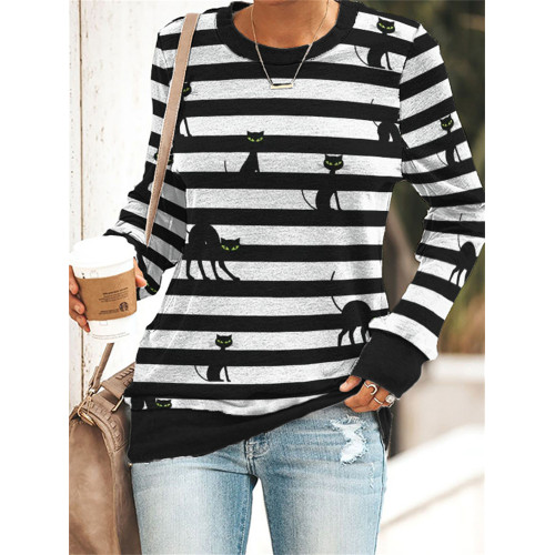 Halloween Black Cats Striped Sweatshirt