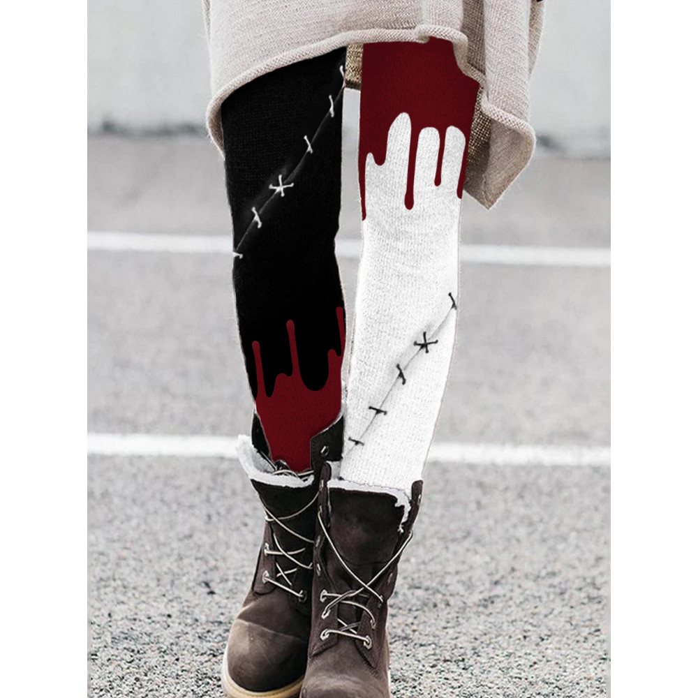 Halloween Bloody Stitch Inspired Contrast Leggings