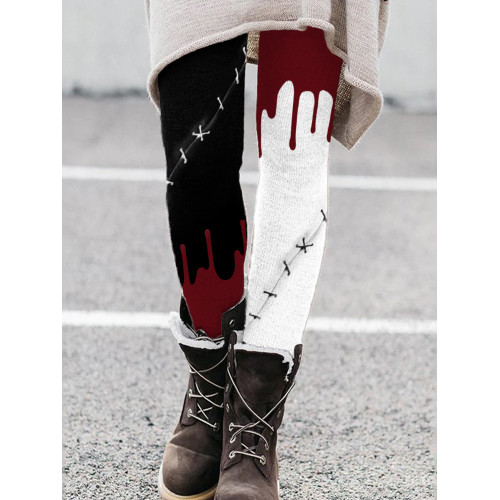 Halloween Bloody Stitch Inspired Contrast Leggings