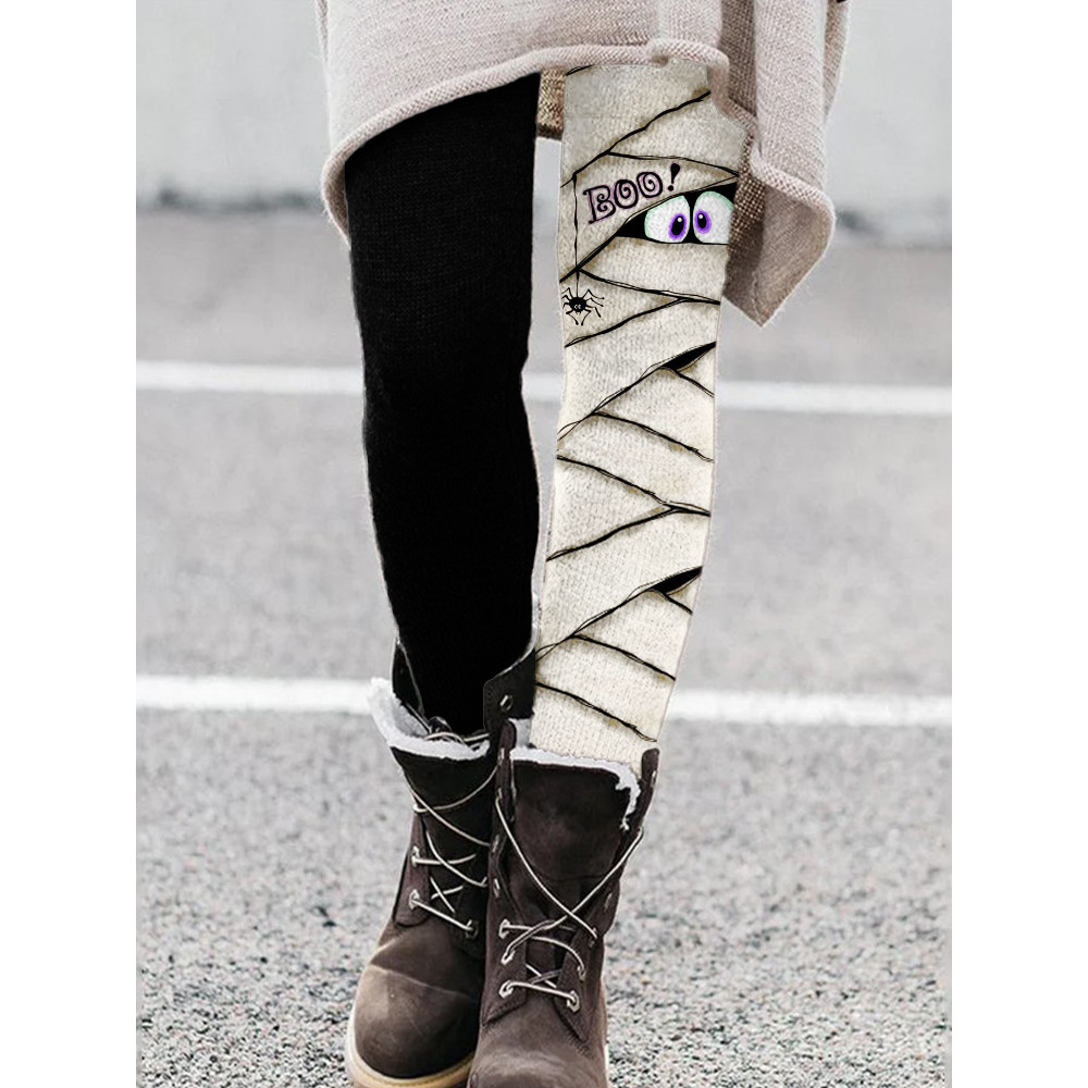 Halloween Boo Mummy Inspired Contrast Leggings