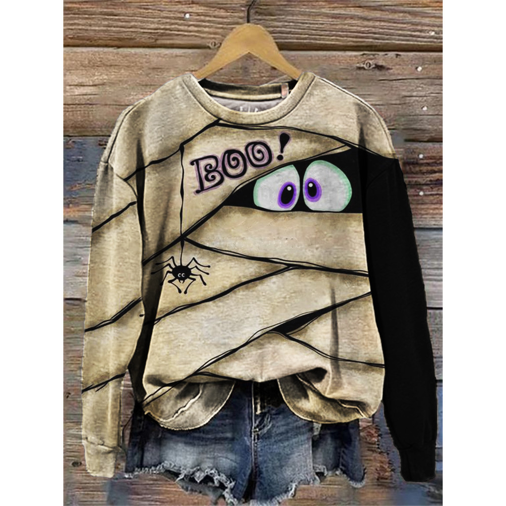 Halloween Boo Mummy Inspired Contrast Washed Sweatshirt