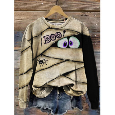 Halloween Boo Mummy Inspired Contrast Washed Sweatshirt