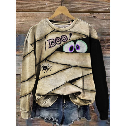 Halloween Boo Mummy Inspired Contrast Washed Sweatshirt