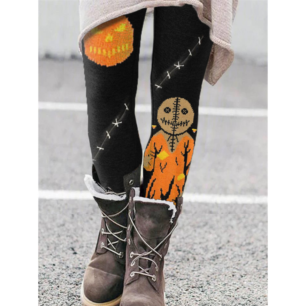 Halloween Cartoon Pumpkin Monster Casual Leggings