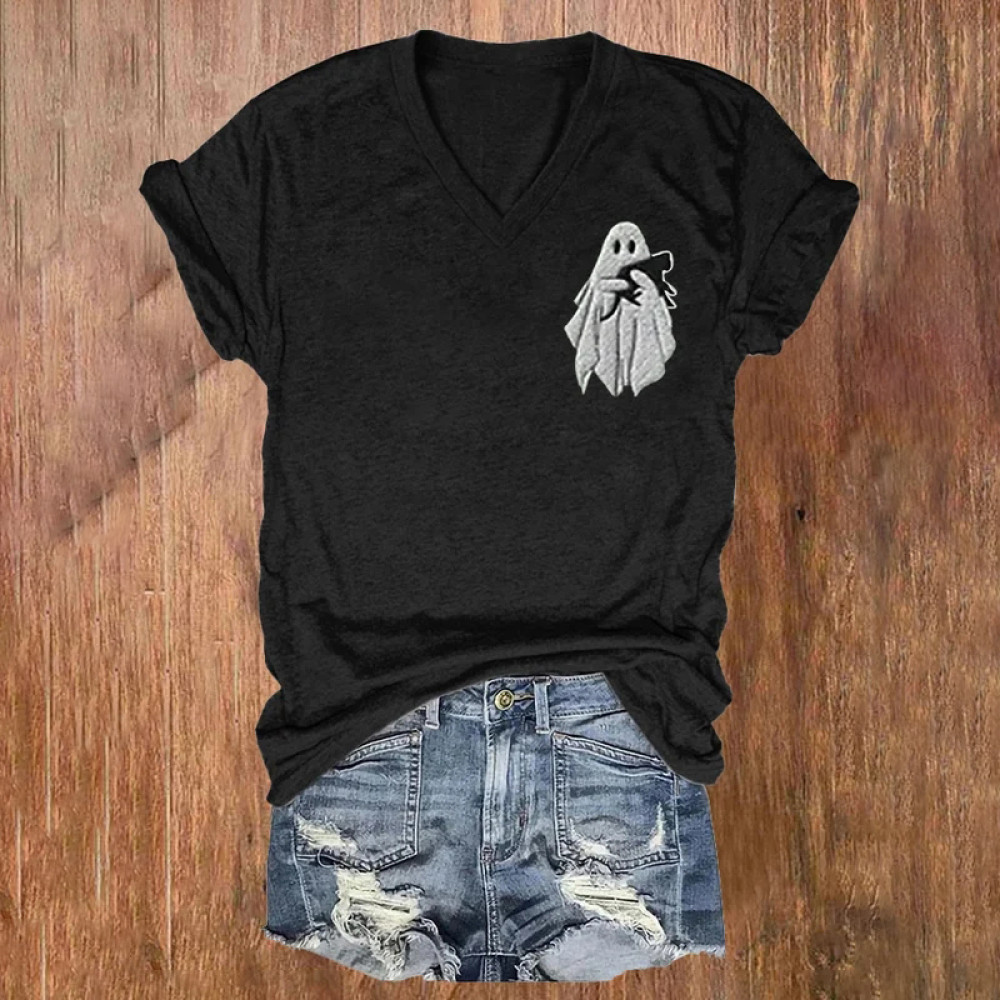 Halloween Cat And Ghost Printe Casual T-Shirt