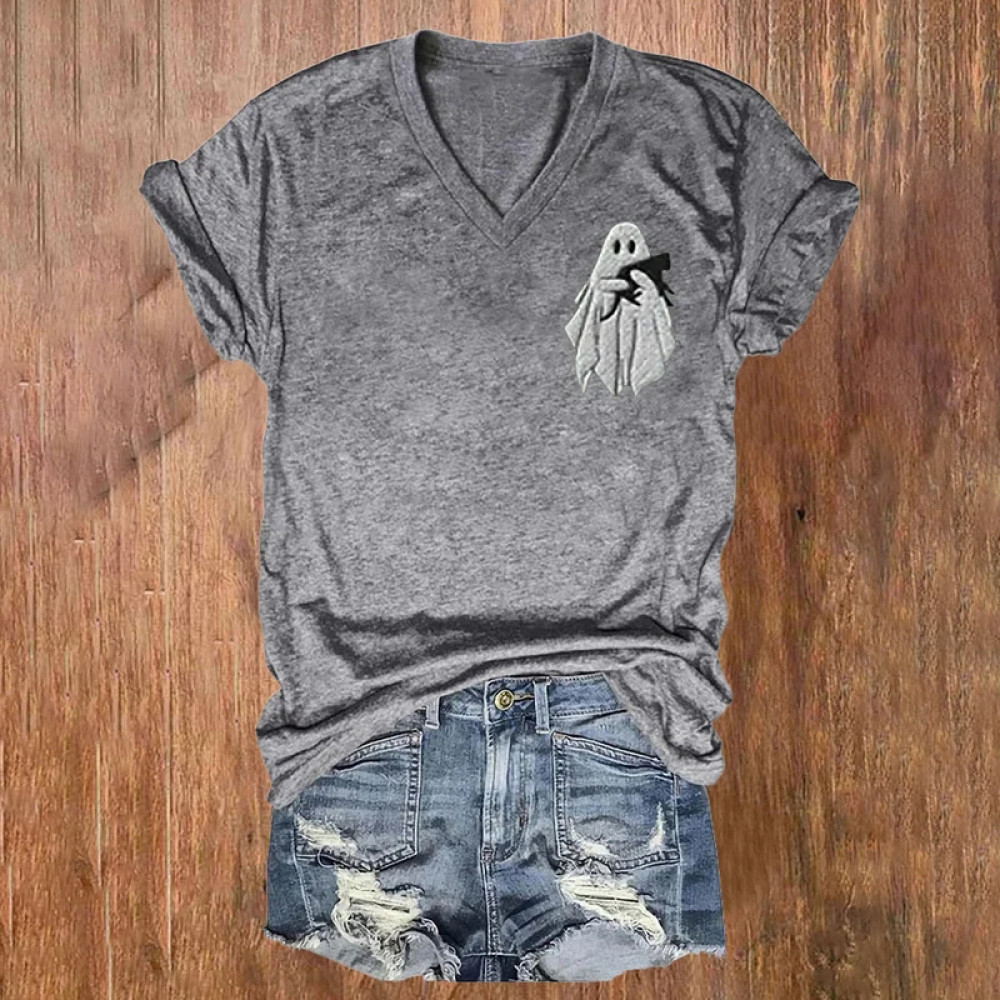 Halloween Cat And Ghost Printe Casual T-Shirt