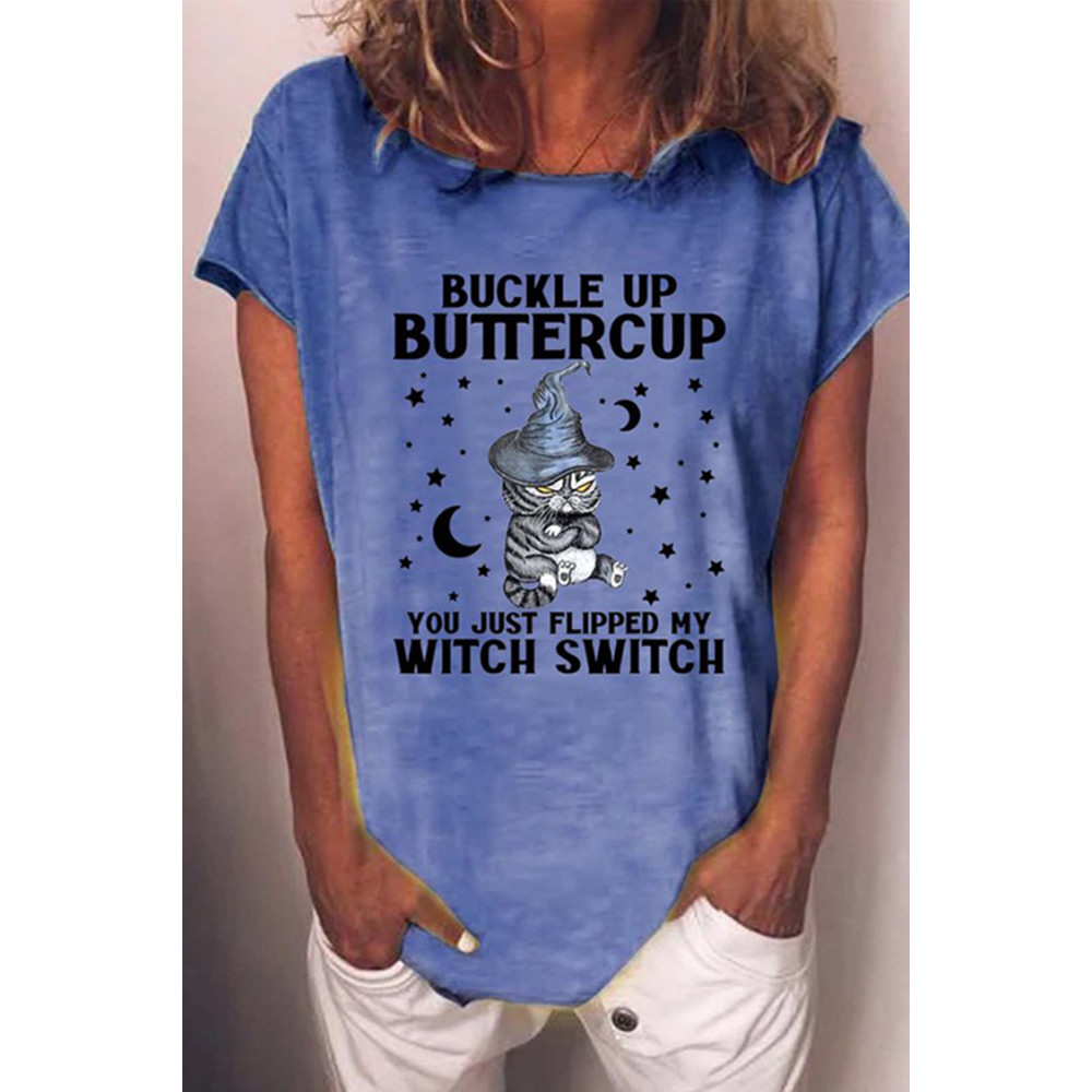 Halloween Cat Print Short Sleeve Casual T-Shirt