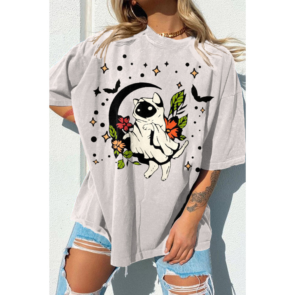 Halloween Cat Print Short Sleeve T-Shirt