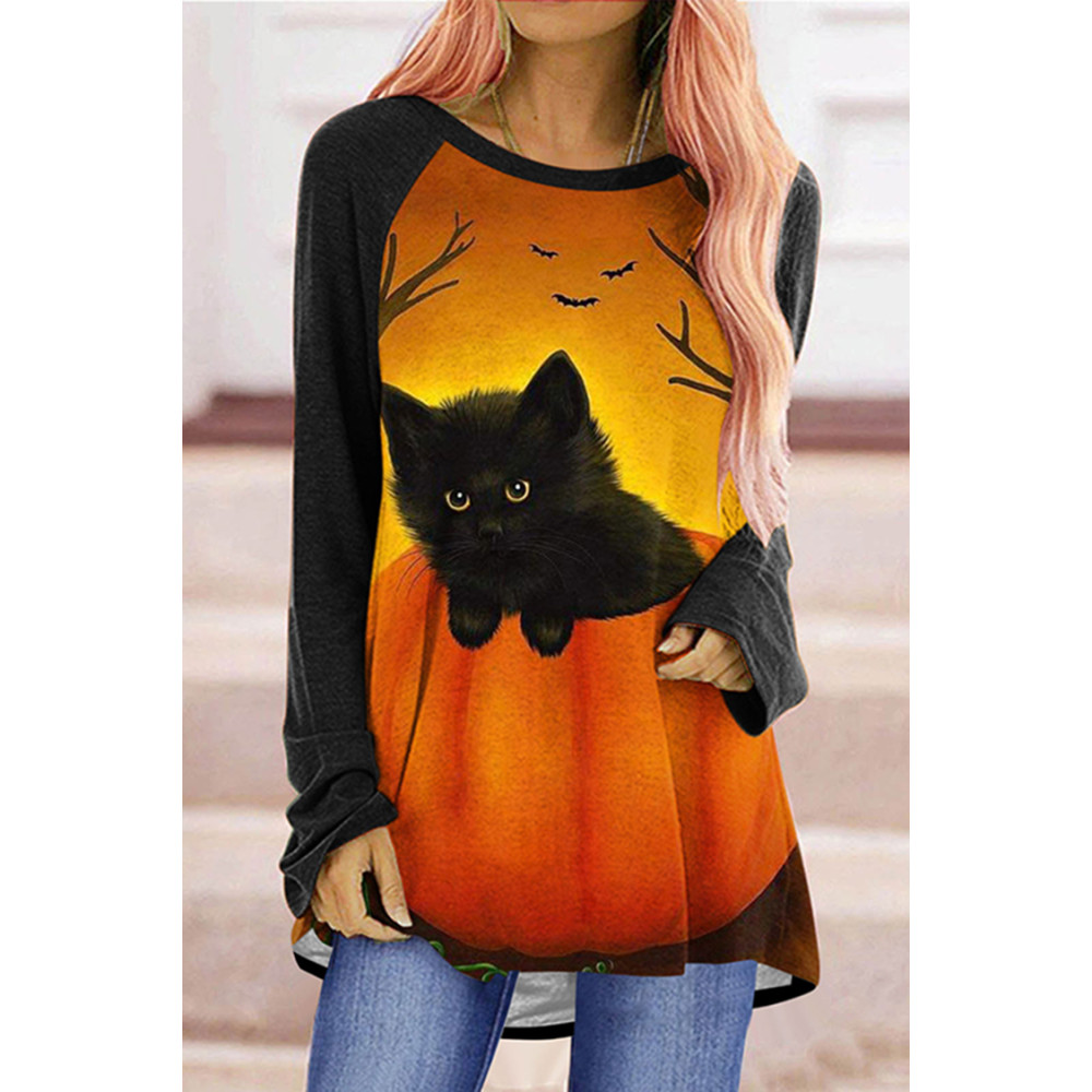 Halloween Cat Pumpkin Print Tunic