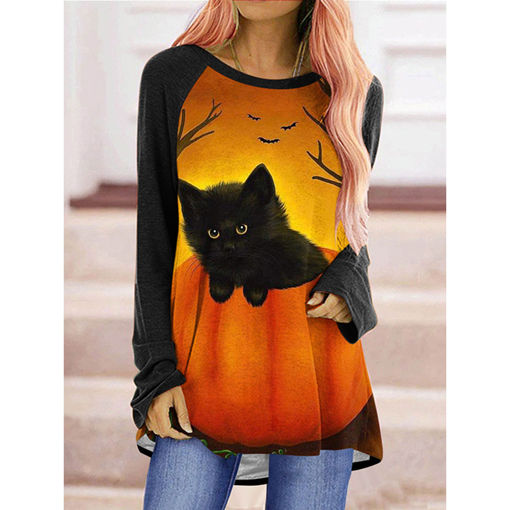 Halloween Cat Pumpkin Print Tunic