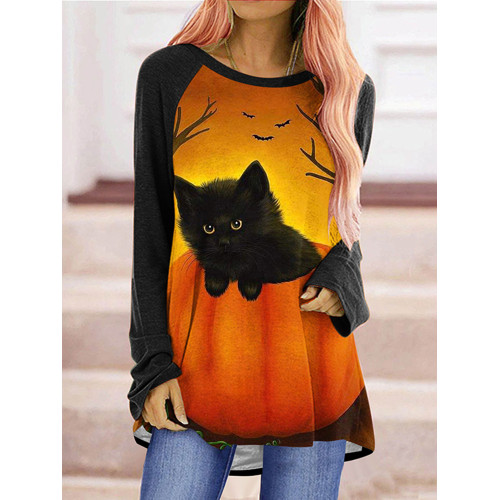 Halloween Cat Pumpkin Print Tunic
