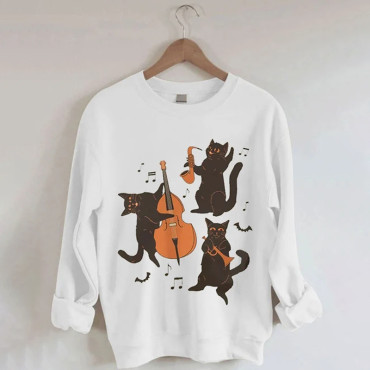 Halloween Cats Print Casual Sweatshirt