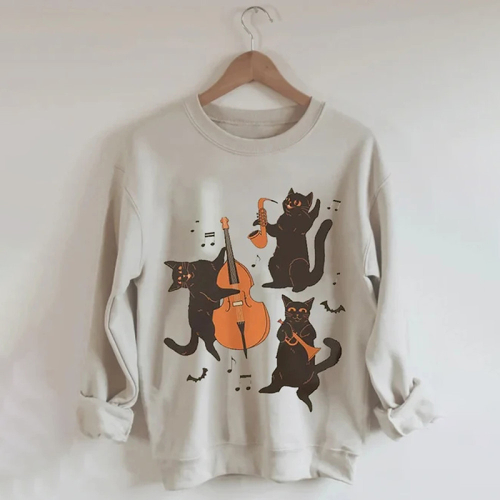 Halloween Cats Print Casual Sweatshirt