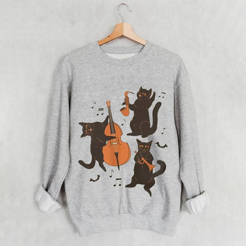 Halloween Cats Print Casual Sweatshirt