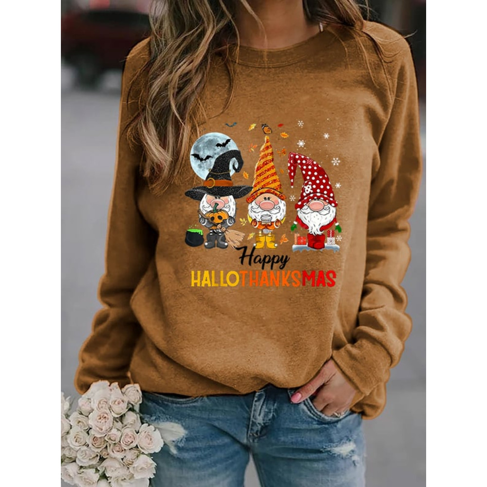 Halloween Christmas Gnome Print Crewneck Sweatshirt