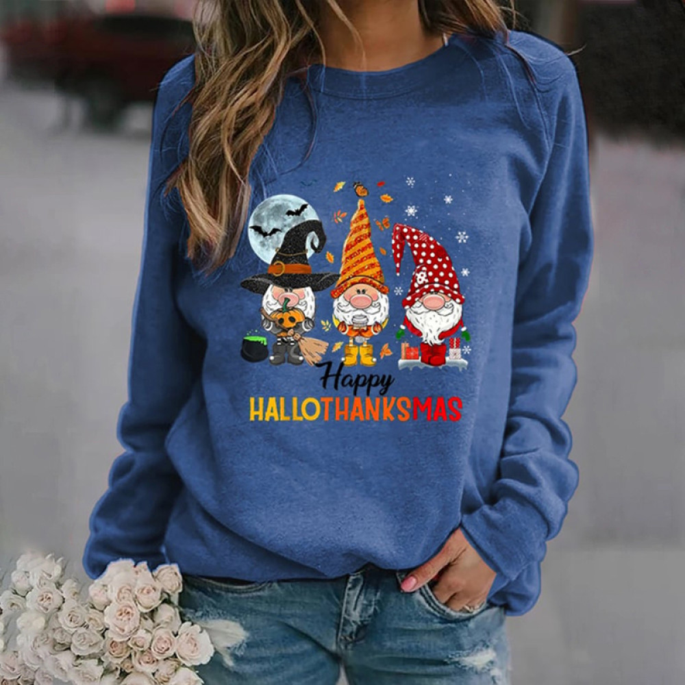 Halloween Christmas Gnome Print Crewneck Sweatshirt