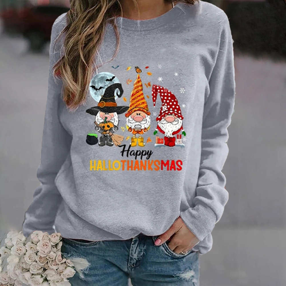 Halloween Christmas Gnome Print Crewneck Sweatshirt