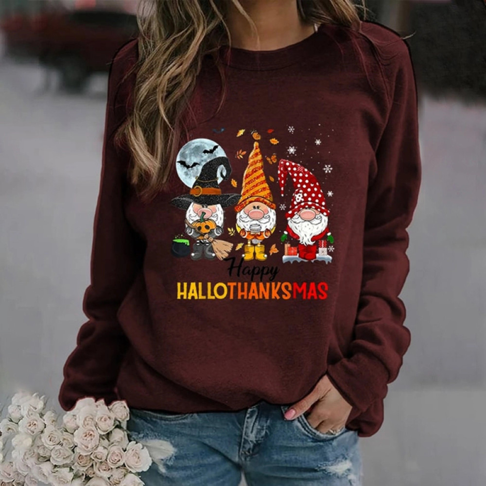 Halloween Christmas Gnome Print Crewneck Sweatshirt