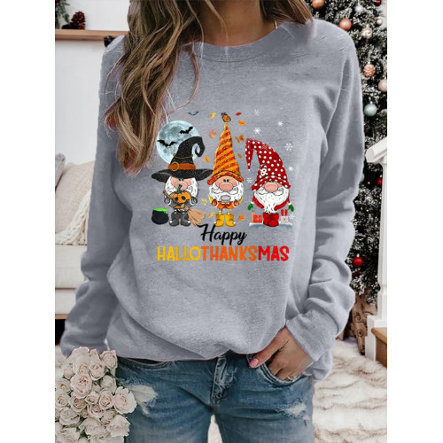Halloween Christmas Gnome Print Crewneck Sweatshirt