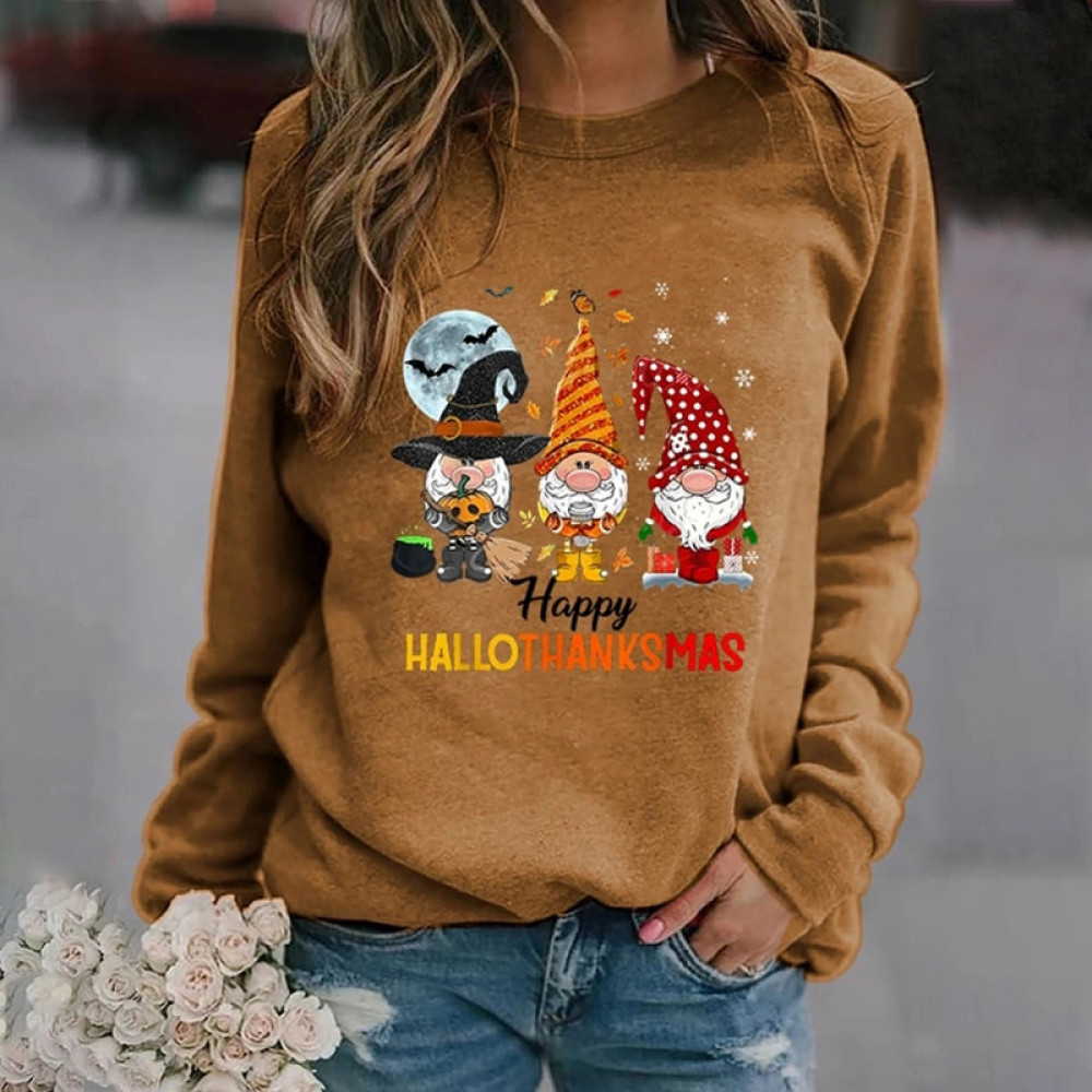 Halloween Christmas Gnome Print Crewneck Sweatshirt