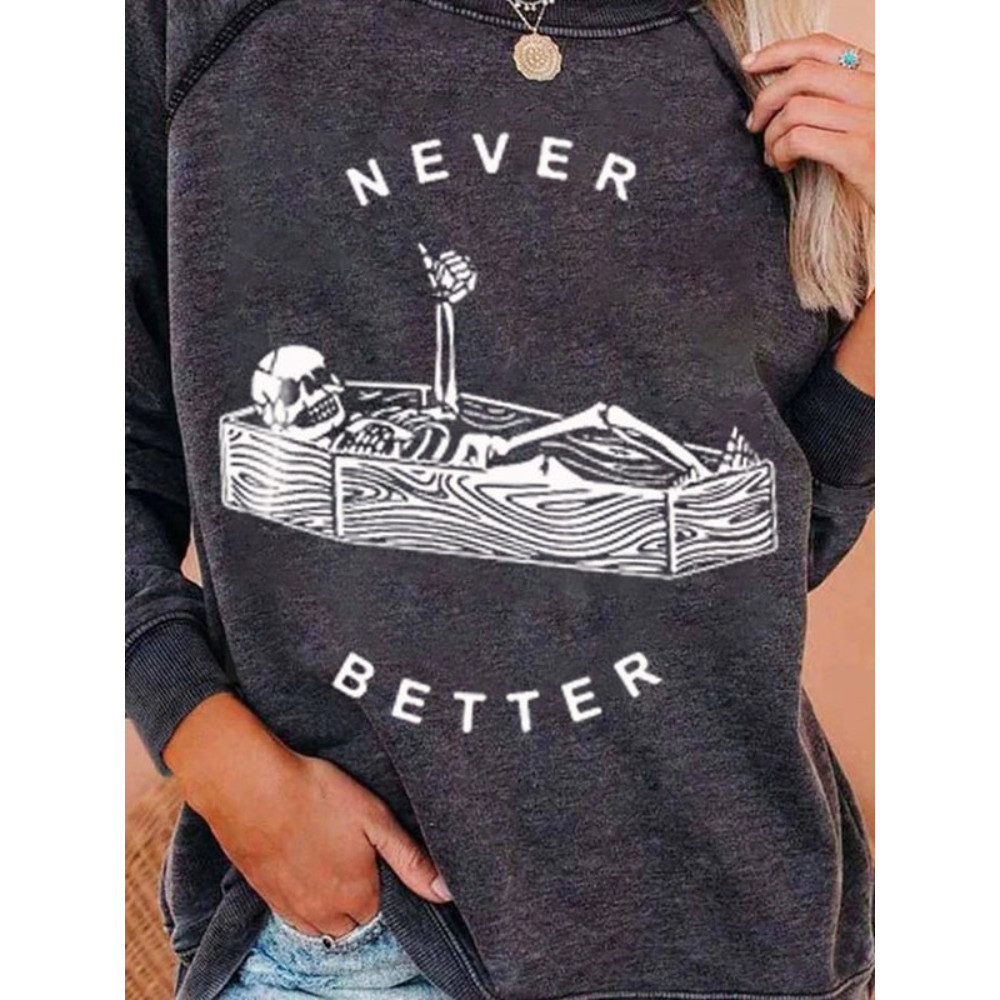 Halloween Coffin Skull Print Long Sleeve Crew Neck Sweatshirt