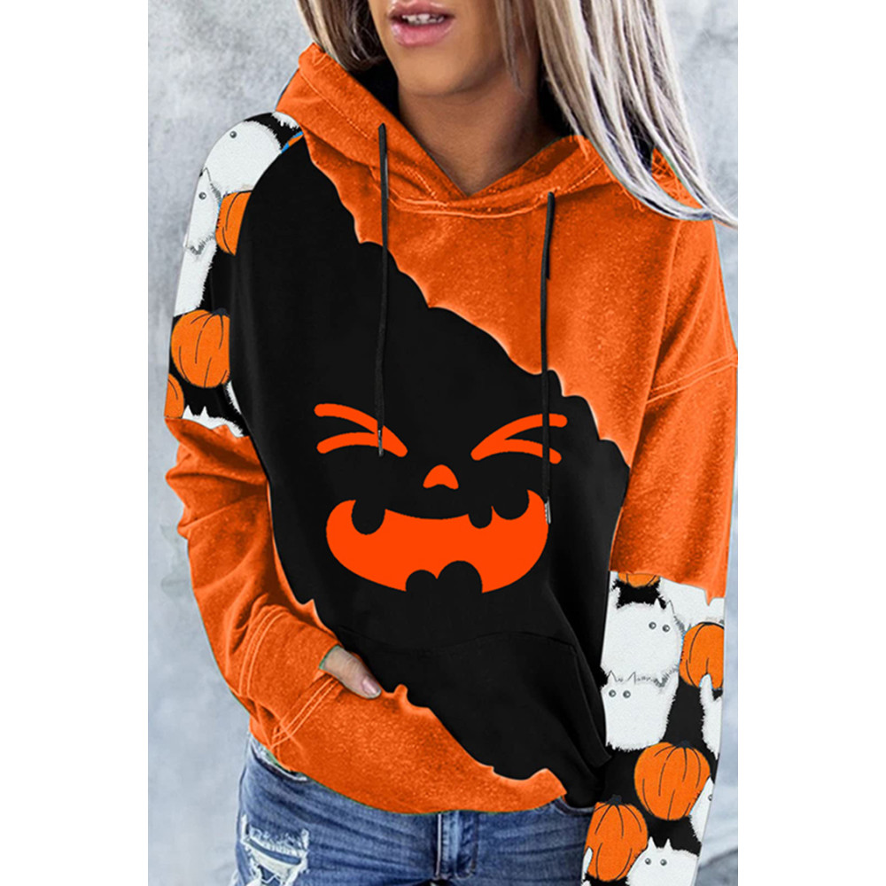 Halloween Colorblock Print Long Sleeve Hoodie