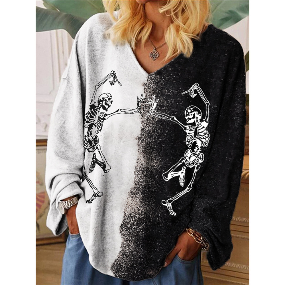 Halloween Dancing Skeletons Contrast Oversize T Shirt