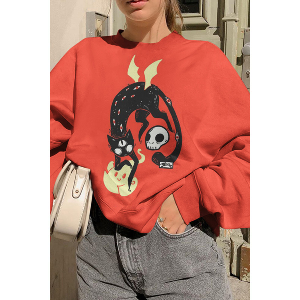 Halloween Demon Cat Print Sweatshirt
