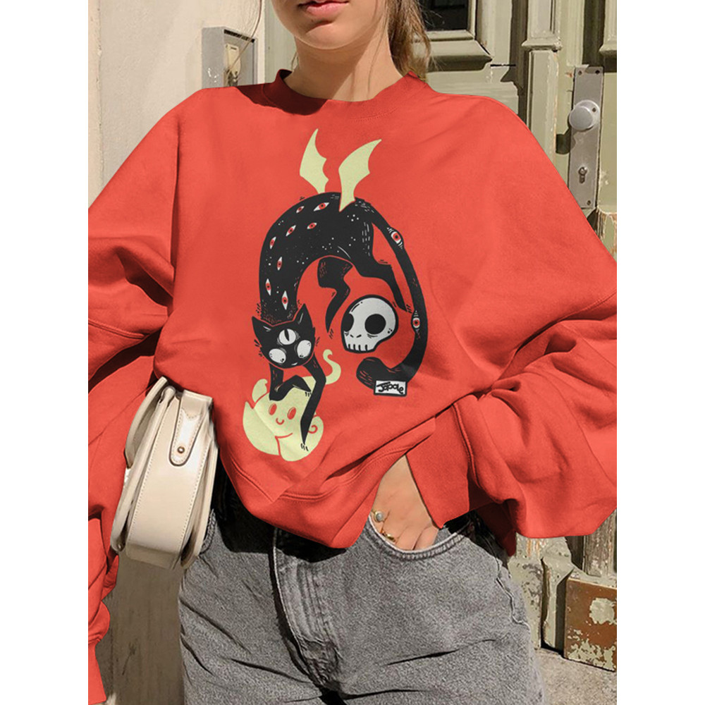 Halloween Demon Cat Print Sweatshirt